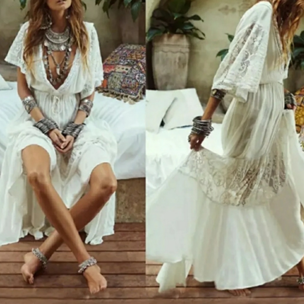 Brand new lace / cotton maxi dress